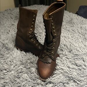 Chippewa Dark Brown Leather Lace-Up Tall Combat Boots